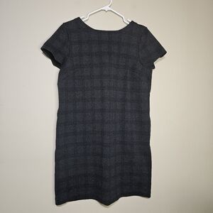 J. Jill Ponte Knit Windowpane Shift Dress Women's size Medium Petite Gray Black